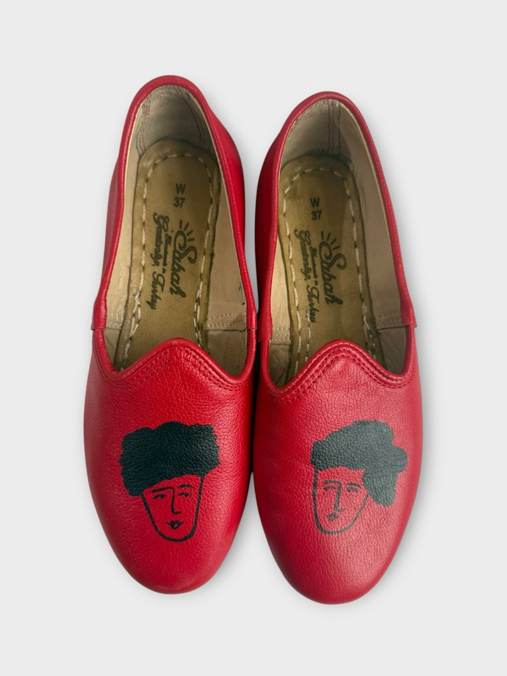 Sabah Red Leather Loafers with Faces Size 37